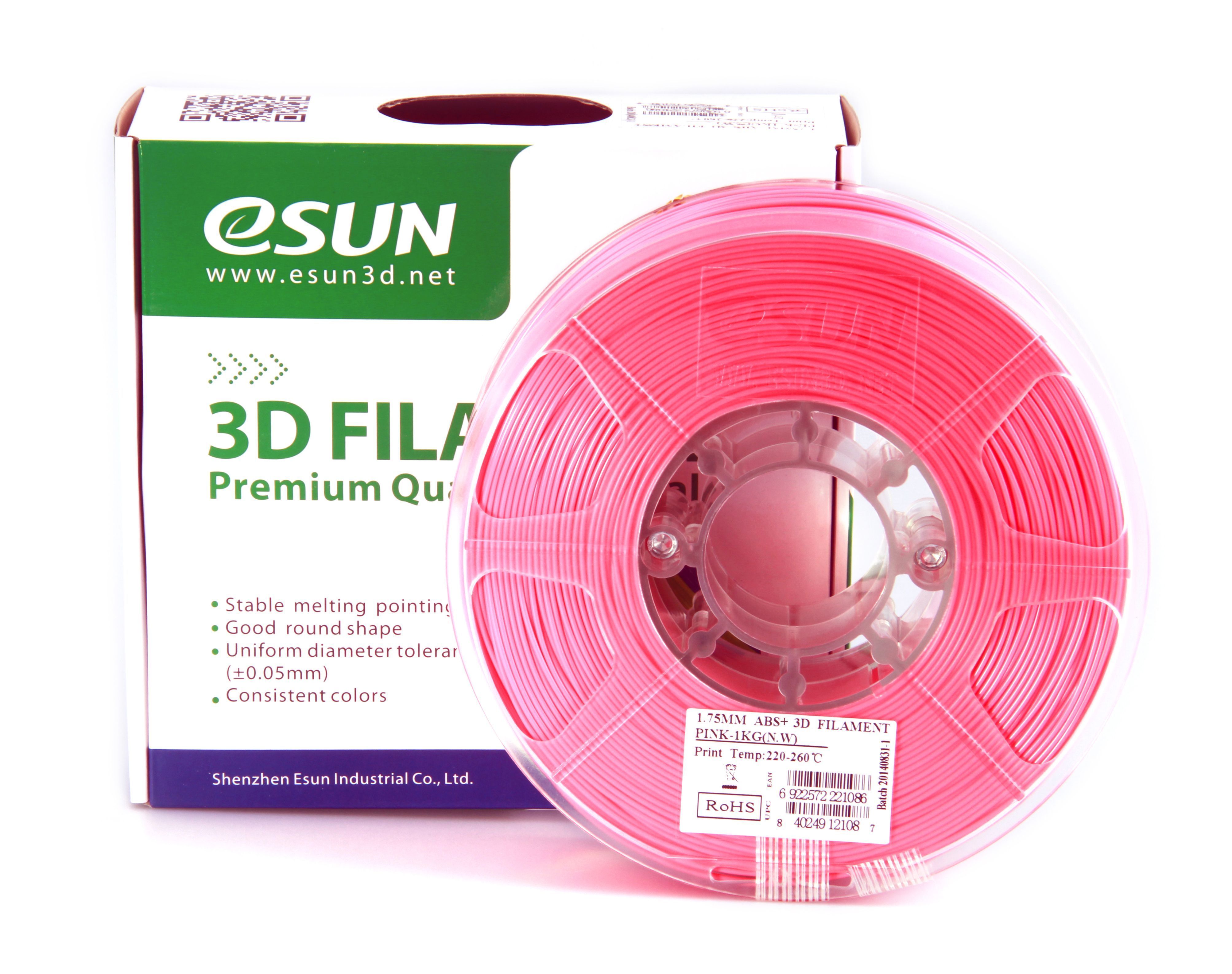 Катушка ABS+ пластика Esun, 1.75 мм, 1 кг, розовая