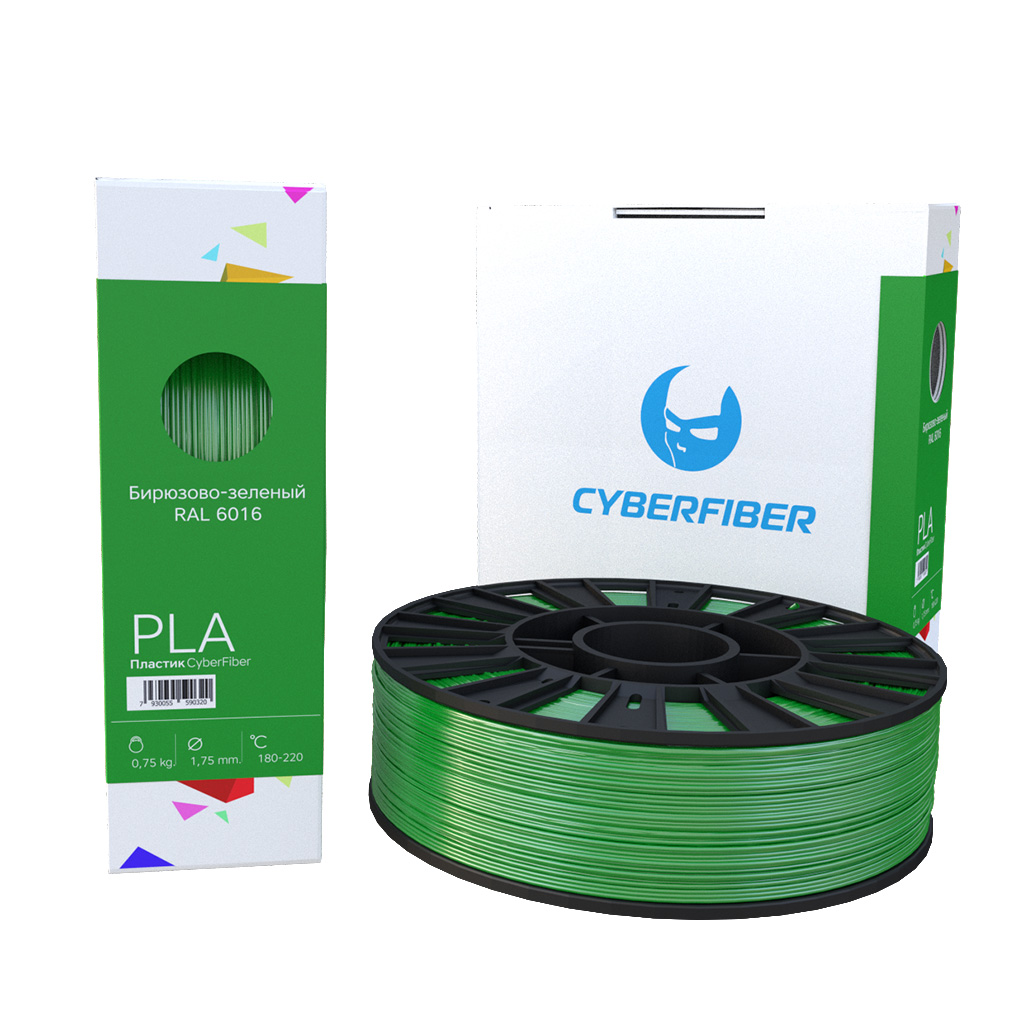 Фото PLA пластик CyberFiber 1,75, бирюзово-зеленый, 750 г