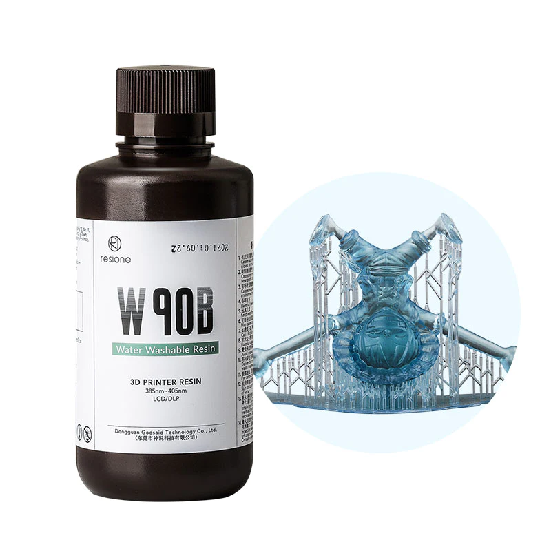 Фотополимерная смола Resione W90B Water Washable водосмываемая, синяя прозрачная (1 кг)