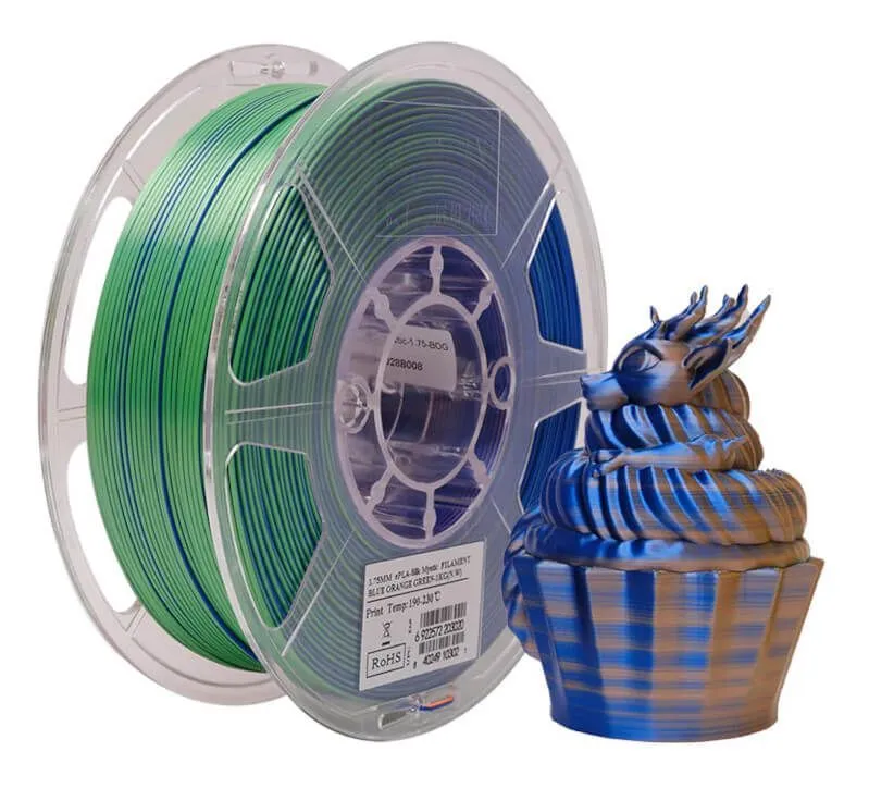Катушка пластика ESUN ePLA-Silk Mystic 1.75 мм 1 кг, синий-оранжевый-зелёный (переходный 3 цвета)